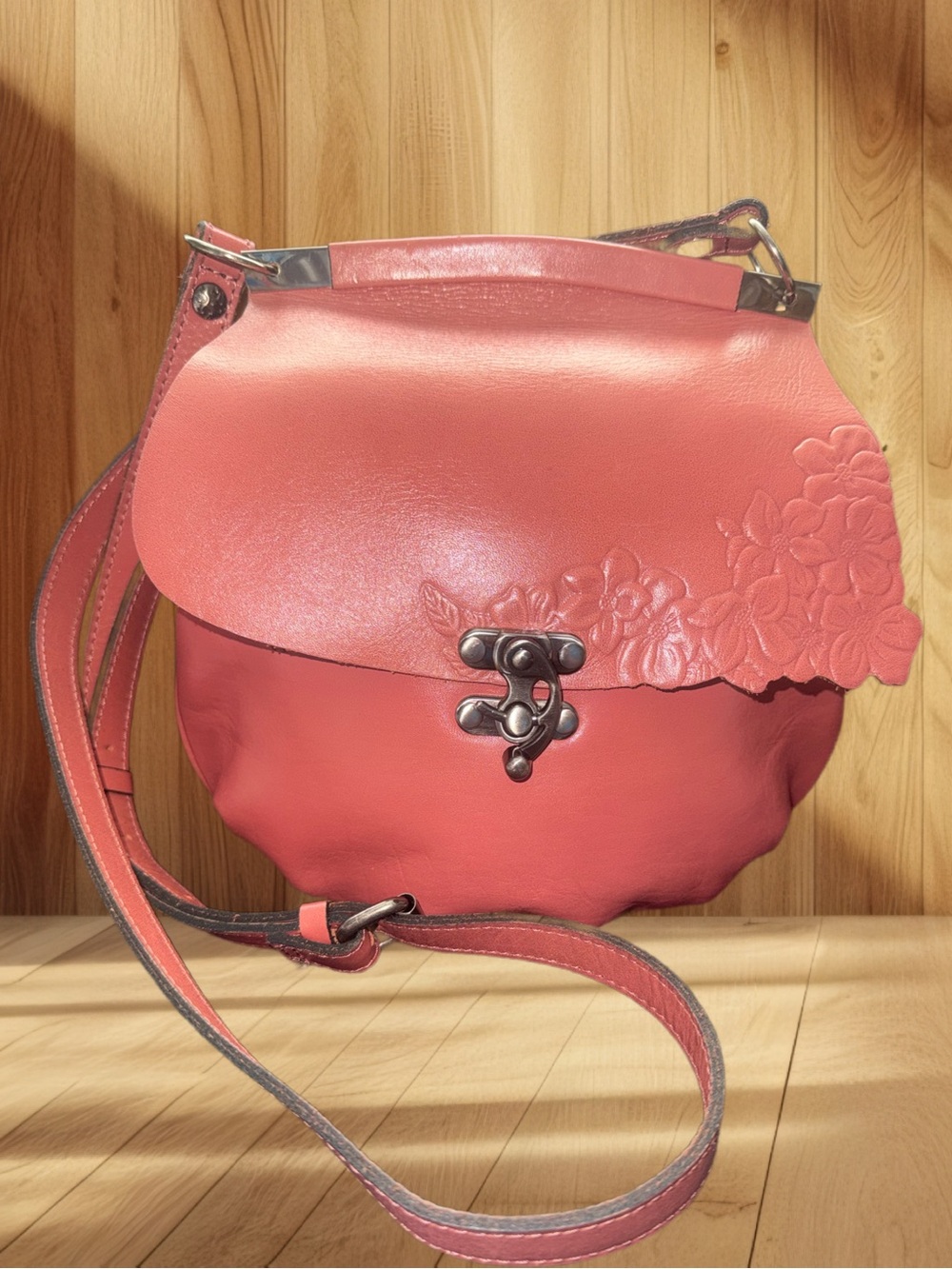 Patricia Nash Veneto Crossbody Pink Leather Floral Embossed Flap & Dust Bag